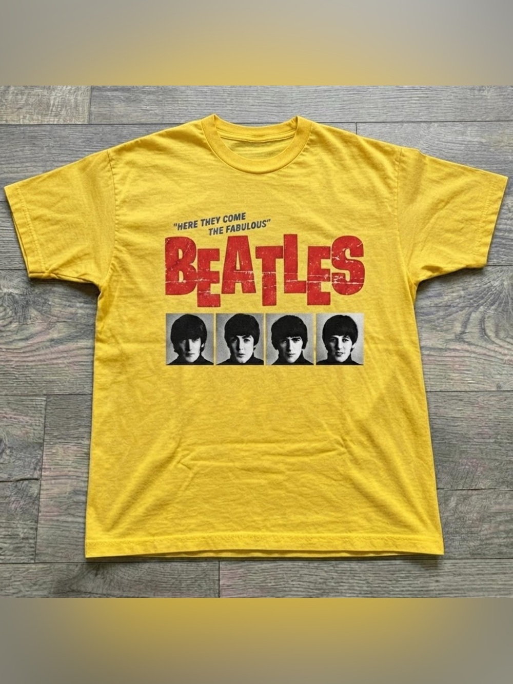 The Beatles 'Here They Come The Fabulous' Yellow Graphic Tee - Picture 1 of 2